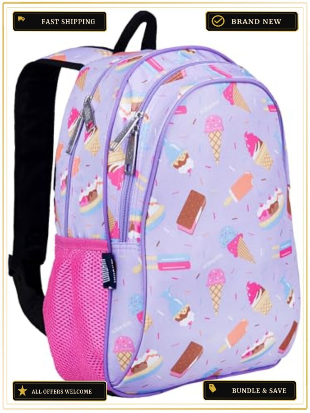 15in Kids Backpack, Padded Straps, Water Bottle Pocket, Ages 5-10